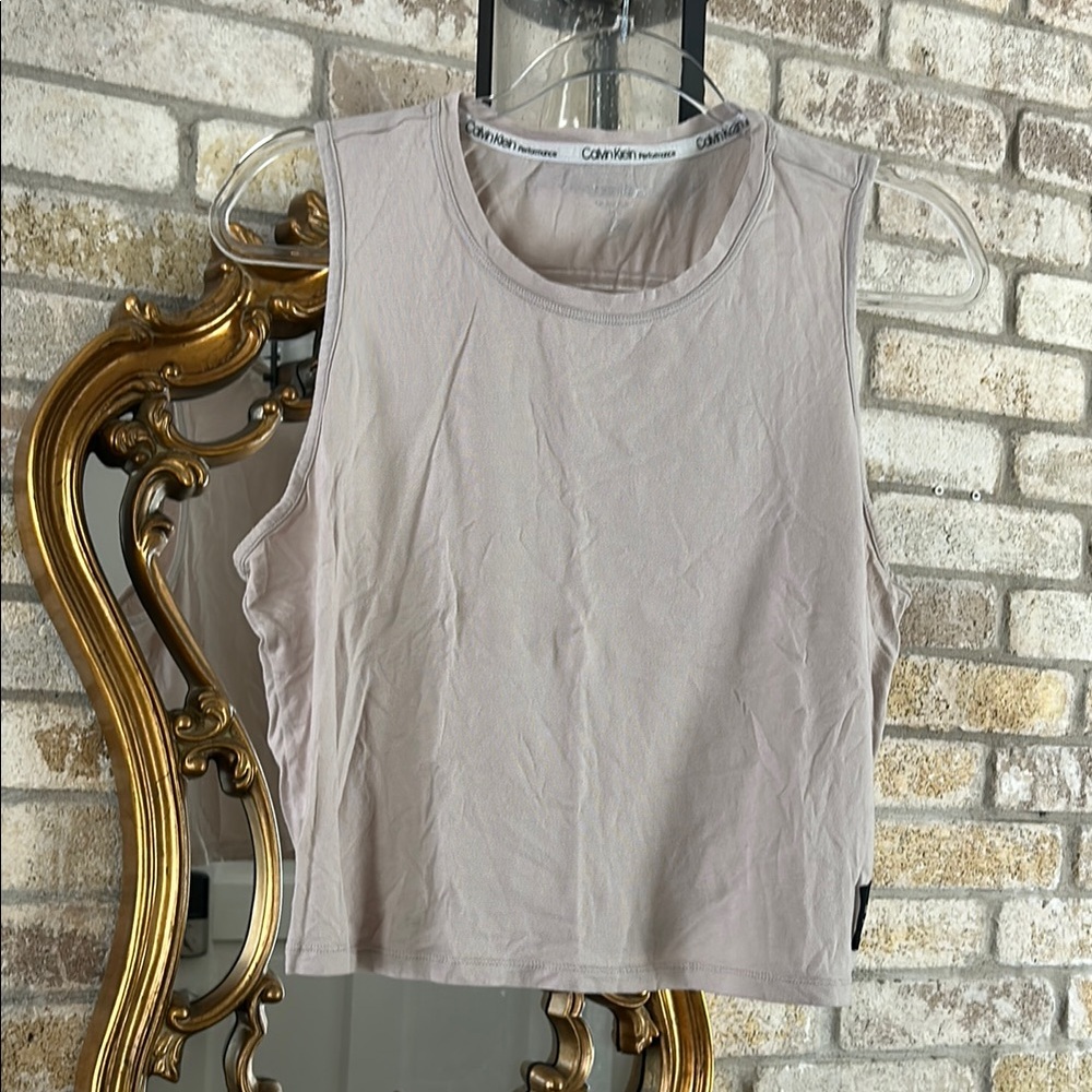 Calvin Klein Performance Women's Cropped Cream Muscle Tee Tank Size L Large